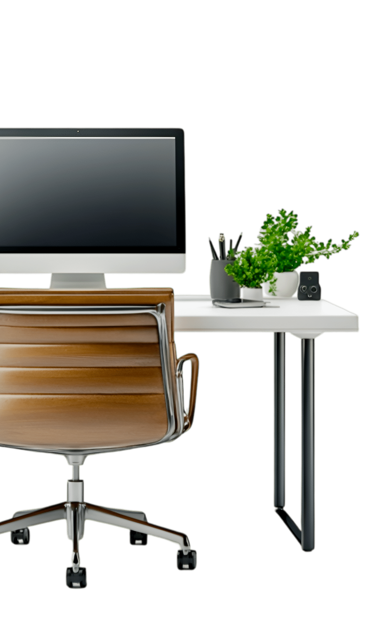 Modern office desk with chair and computer