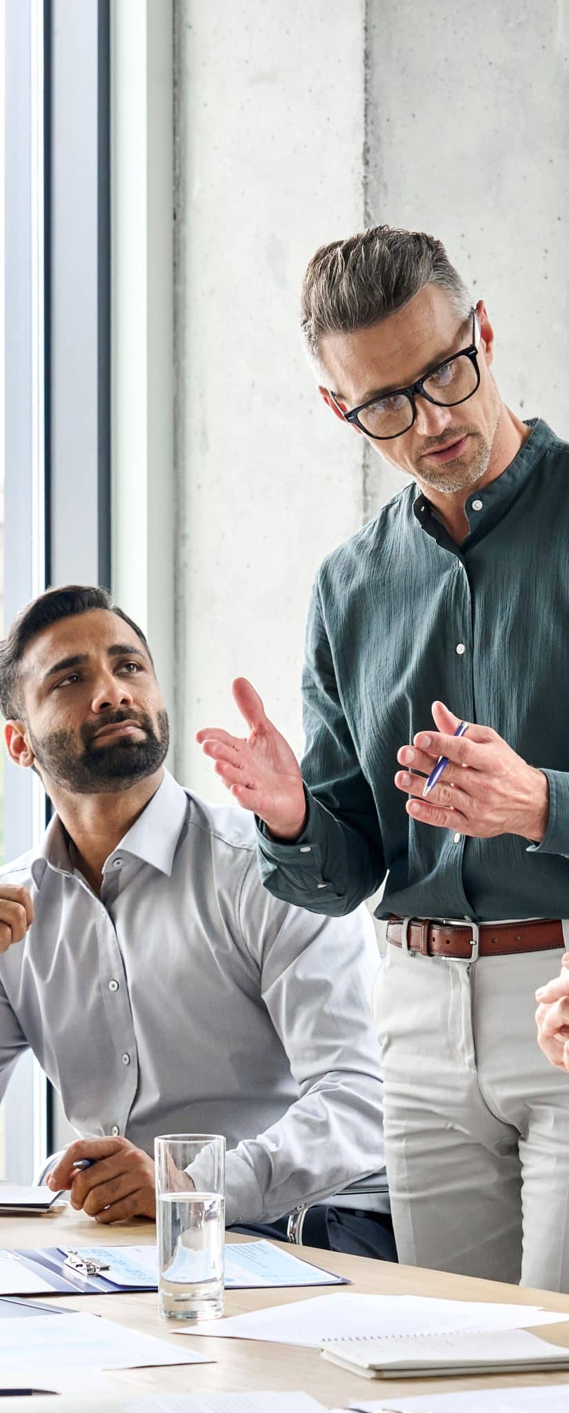 Business meeting discussion in modern office