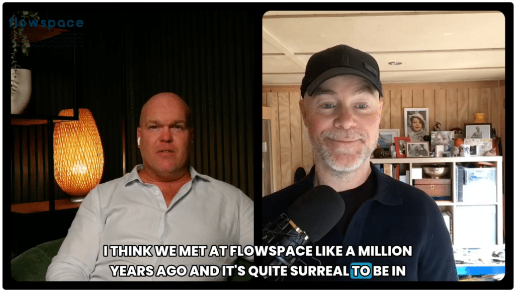 Split-screen podcast interview with two men speaking