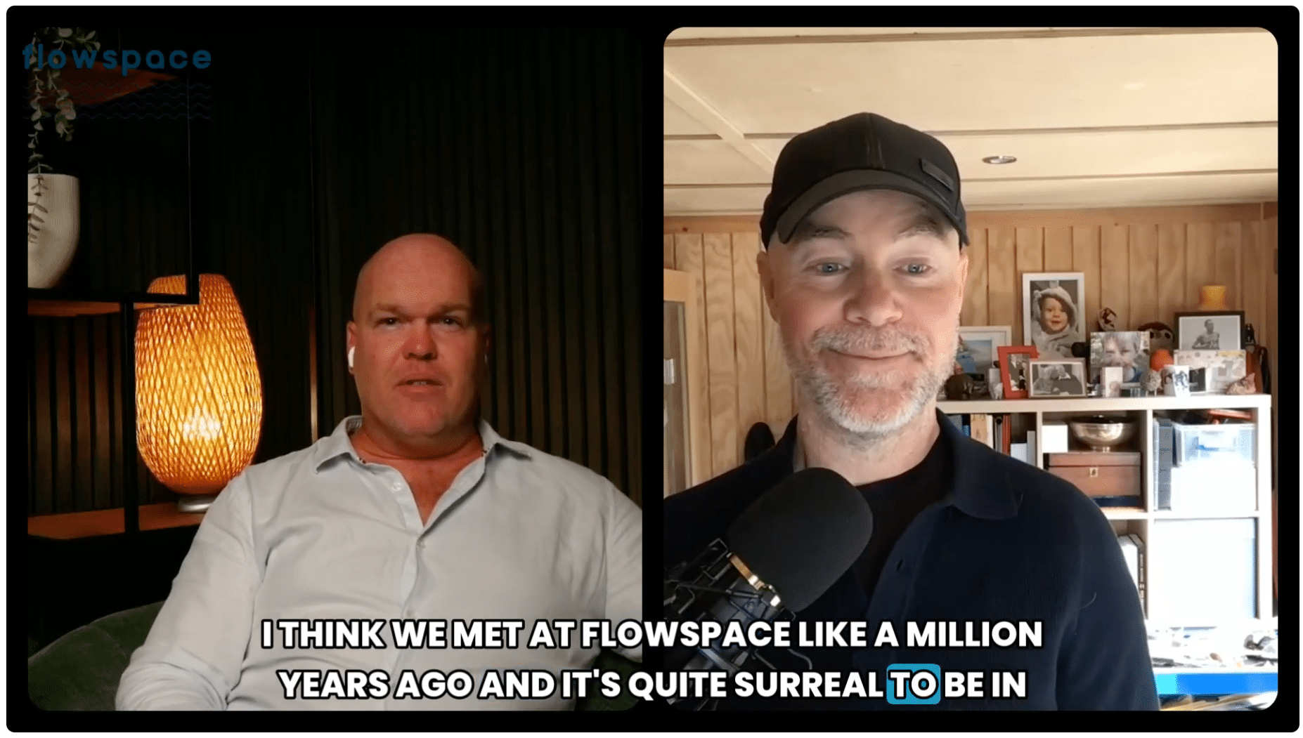 Split-screen podcast interview with two men speaking